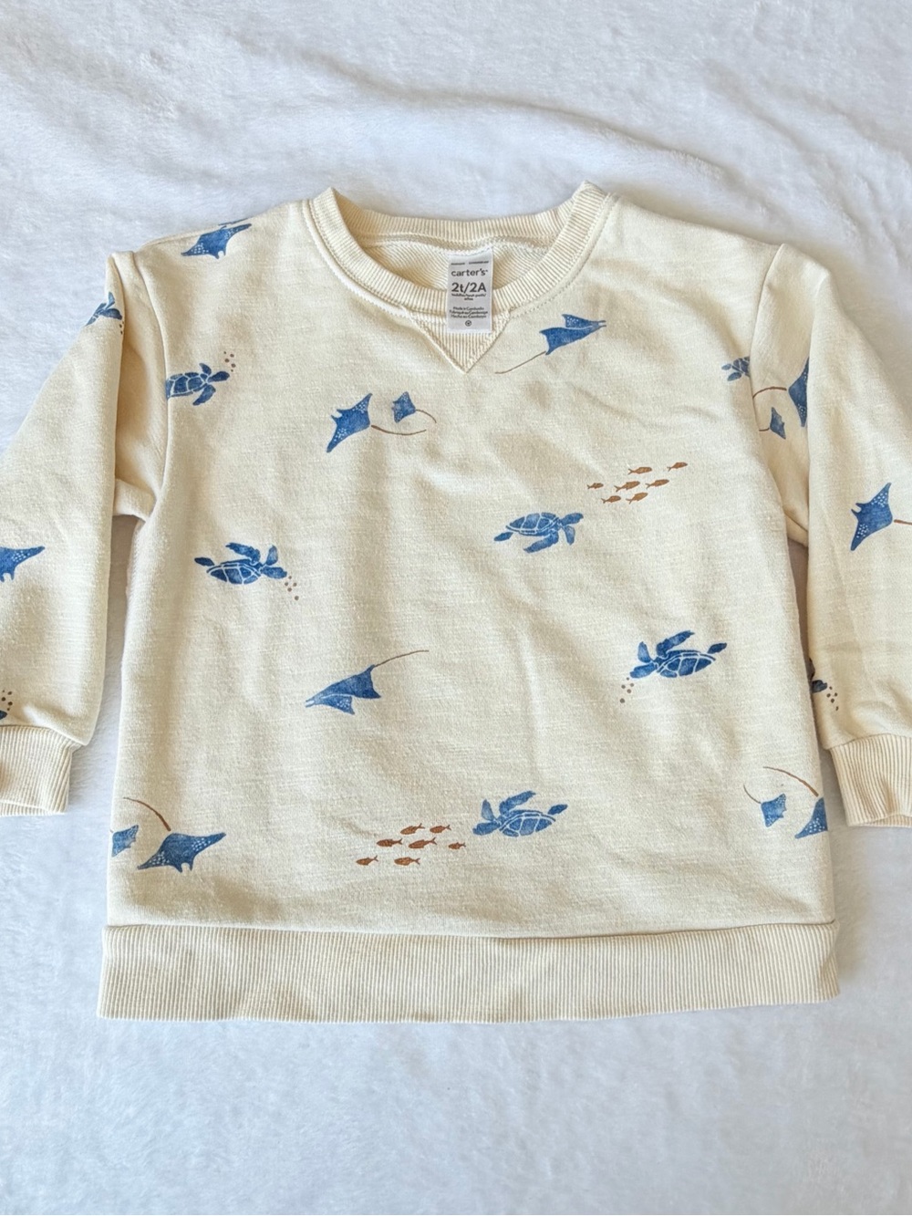 Carter's Cream Sweatshirt with Blue Ocean Critter Prints 2T